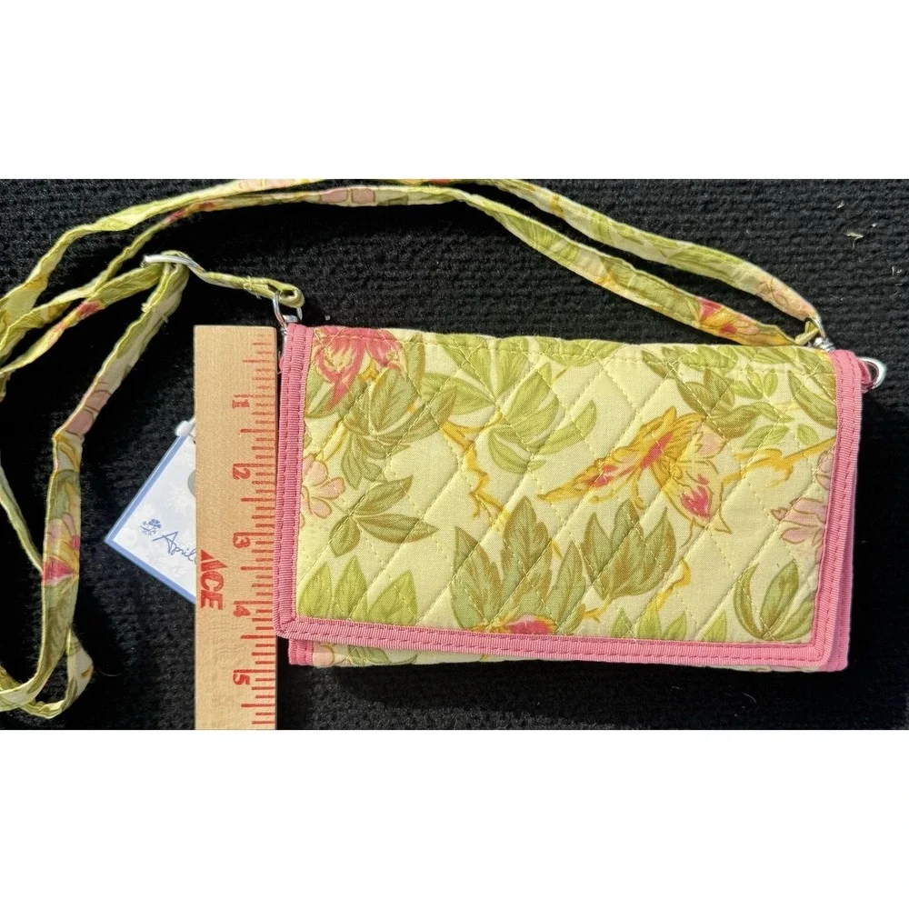 April Cornell Quilted Floral Crossbody Wallet Organizer Purse Pink Green NWT